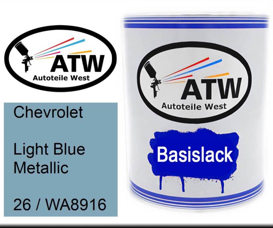 Chevrolet, Light Blue Metallic, 26 / WA8916: 1L Lackdose, von ATW Autoteile West.